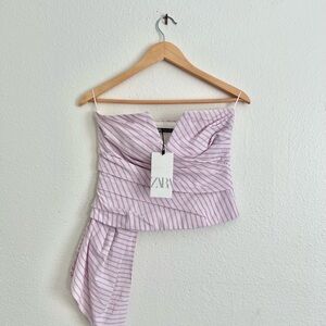 ZARA PINK STRIPED STRAPLESS TOP